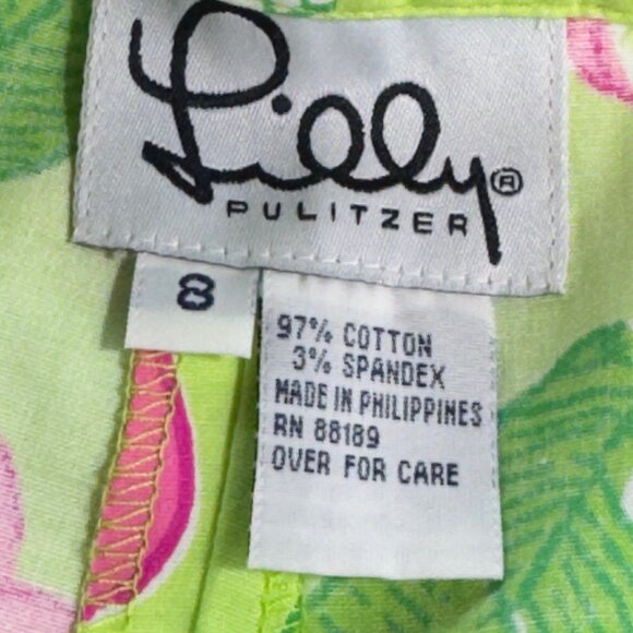 Lilly Pulitzer Pink Green Floral Print Cotton & Spandex Women's Pants Size 8 - Picture 12 of 15